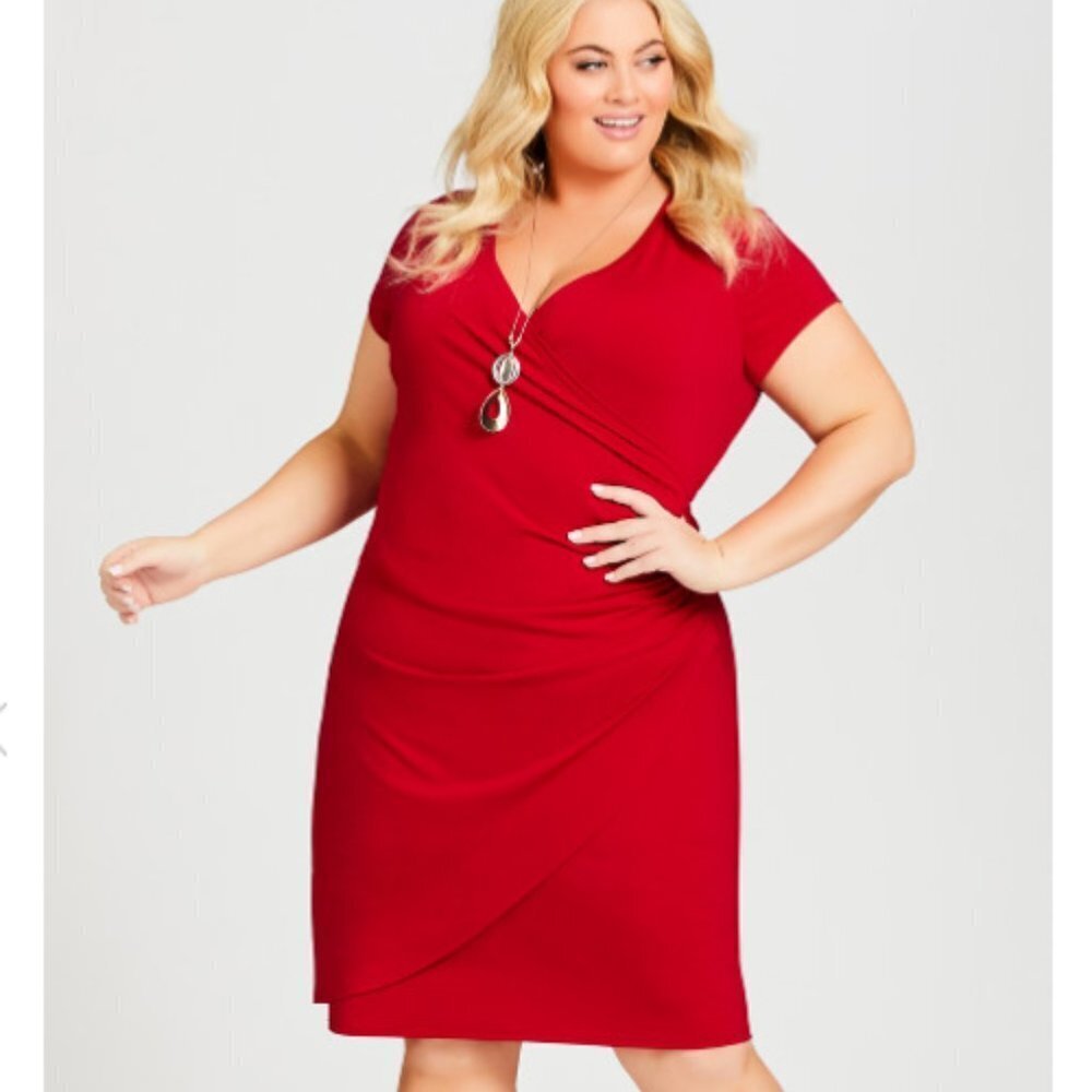 Avenue Women's Plus Donna Faux Wrap Plain Dress - 26/28